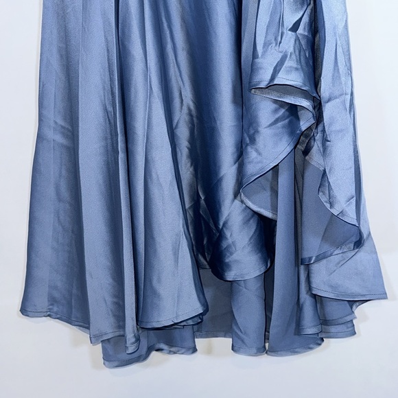 Lulus Days Like Today Blue Satin Asymmetrical Tie-Back Midi Dress - Picture 6 of 8